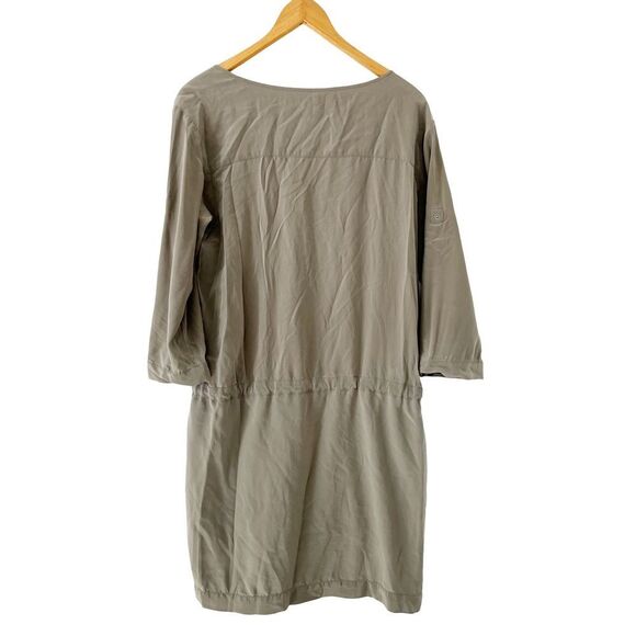 Club Monaco Sage Green Cargo Drawstring Waist 3/4 Length 100% Silk Dress - Picture 2 of 10